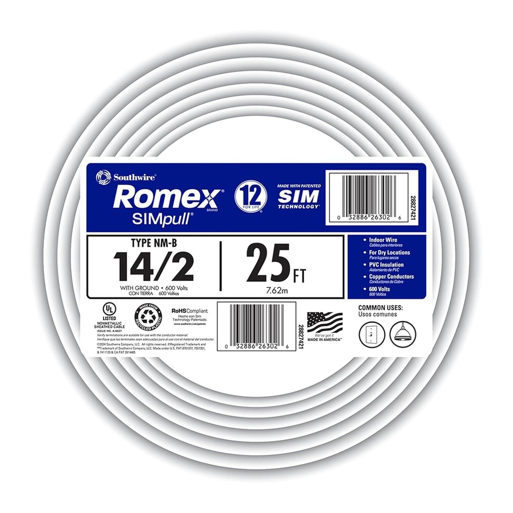 [28827421] 14/2 25ft NM-B wire