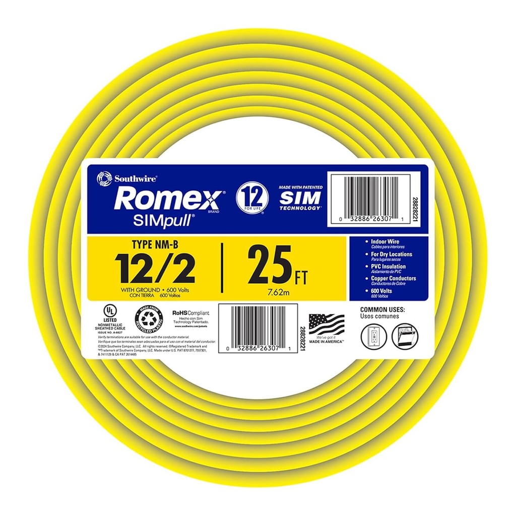 [28828221] 12/2 25ft NM-B Romex 