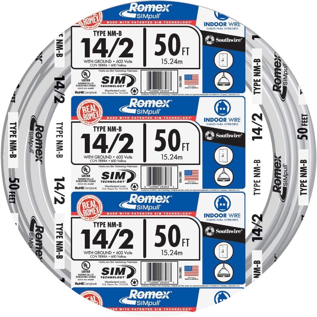[28827422] 50ft. 14/2 Indoor Electrical Wire Type NM-B, White