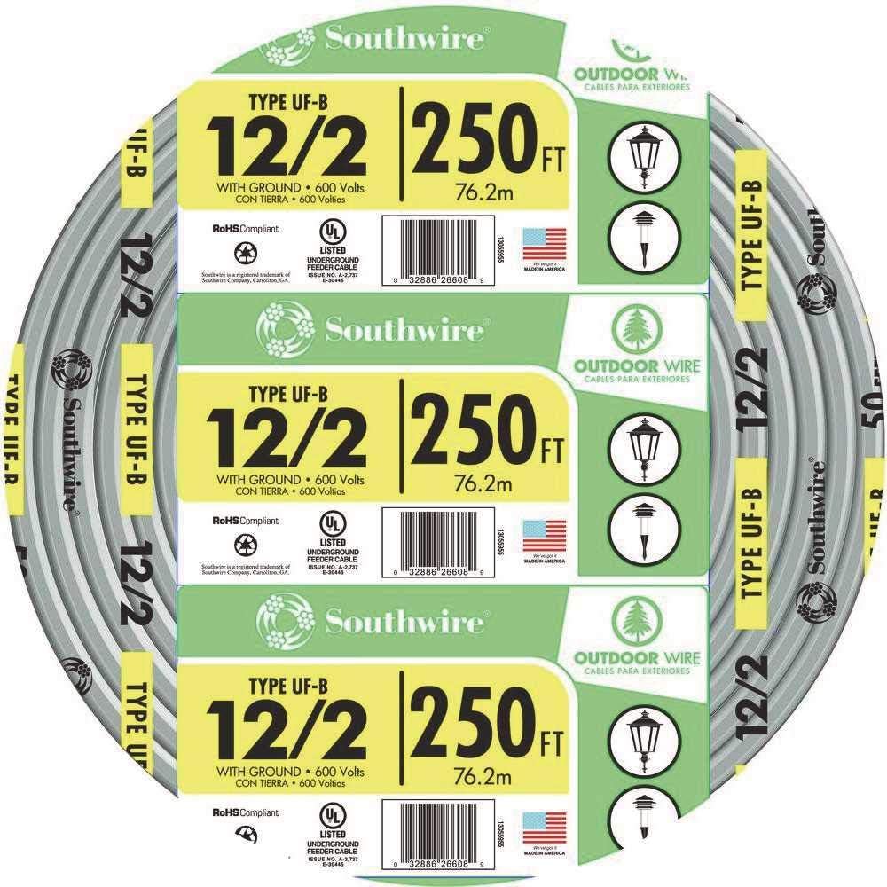 [13055955] Southwire UF-B r Cable, 12/2 AWG, 250 ft