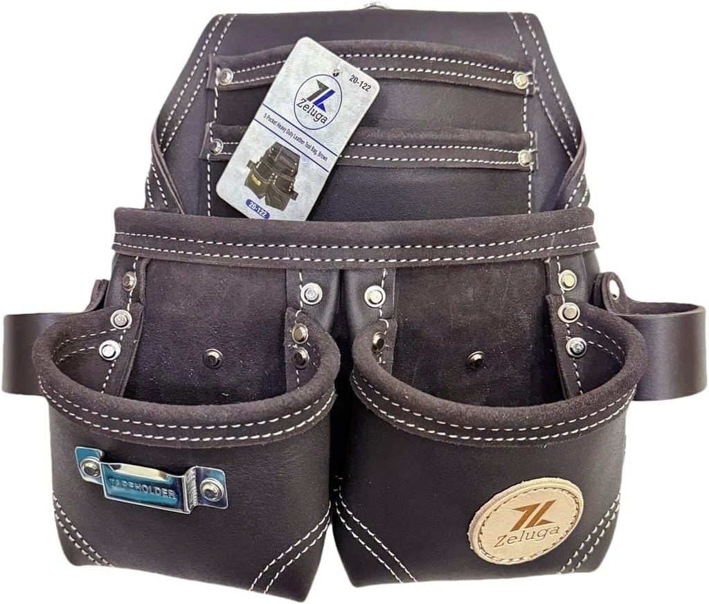[20-122] 5 POCKET LEATHER POUCH -BROWN