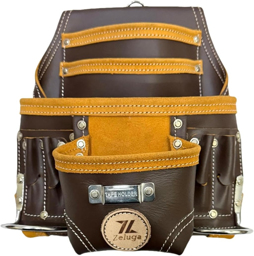 [20-164] 10 pocket Leather tool pouch Coffee