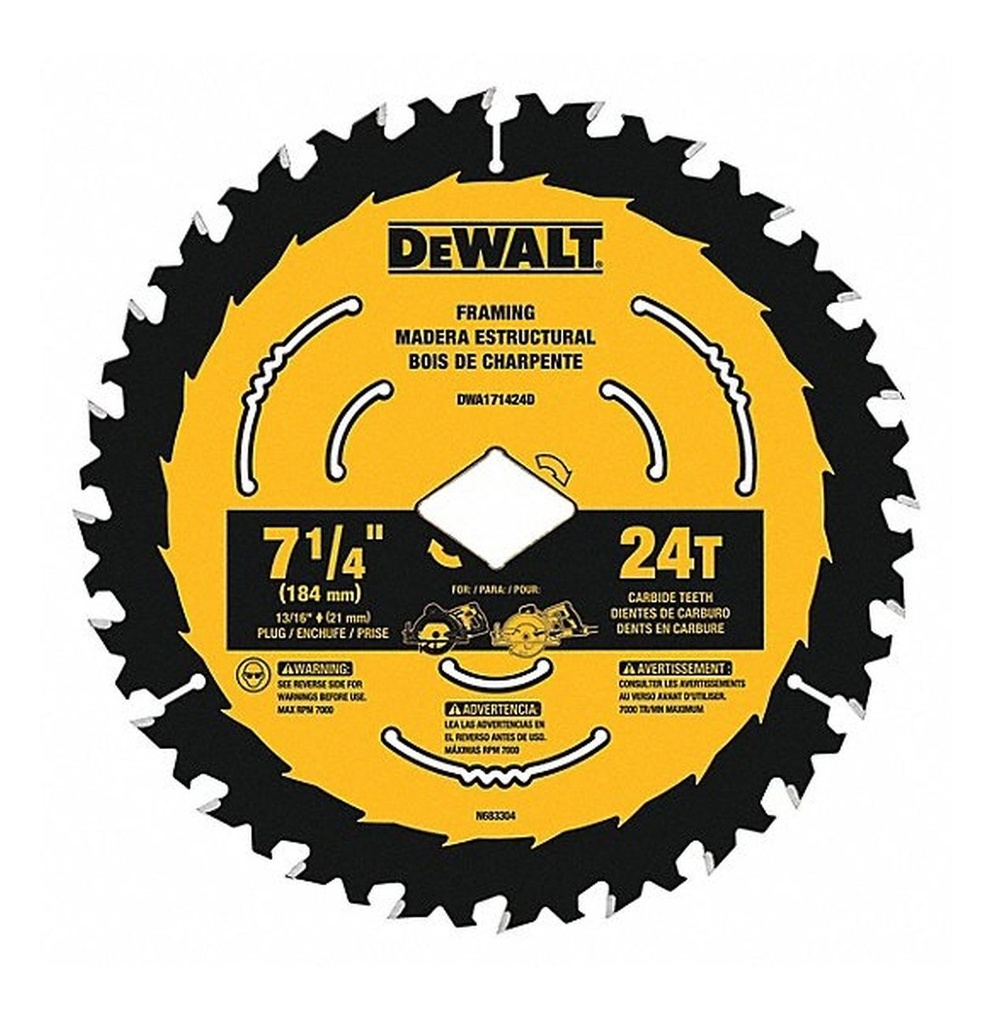 DWA171424DB10 7-1/4in. 24T Circular Saw Blade diamod hole