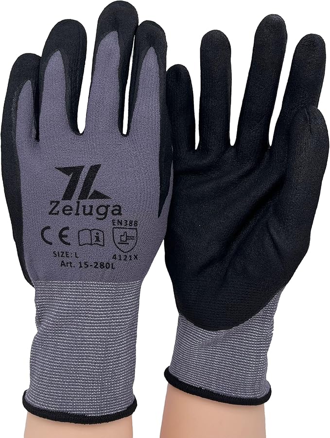 [15-280-M] (M) 15 Gloves grey Nylon coated black-12PK