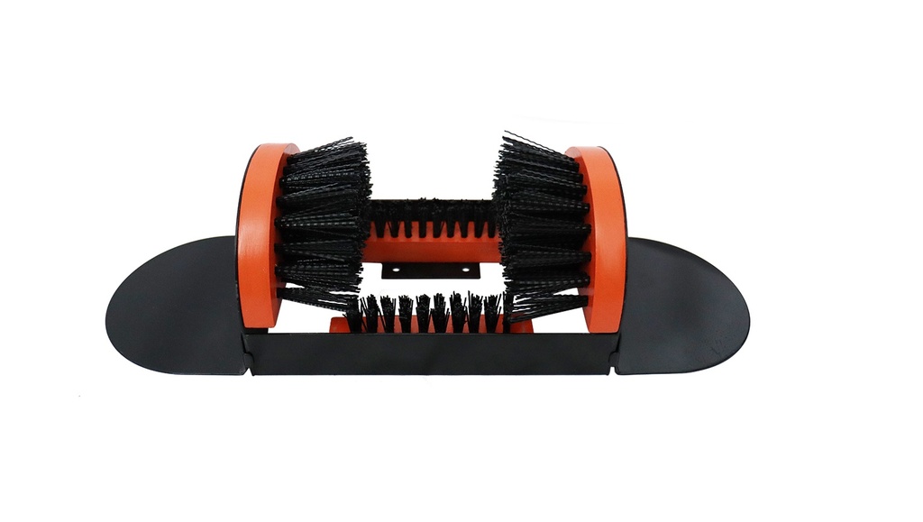 Portable Hardwood Construction and Metal Frame Boot Scraper and Scrubber, Black/Orange