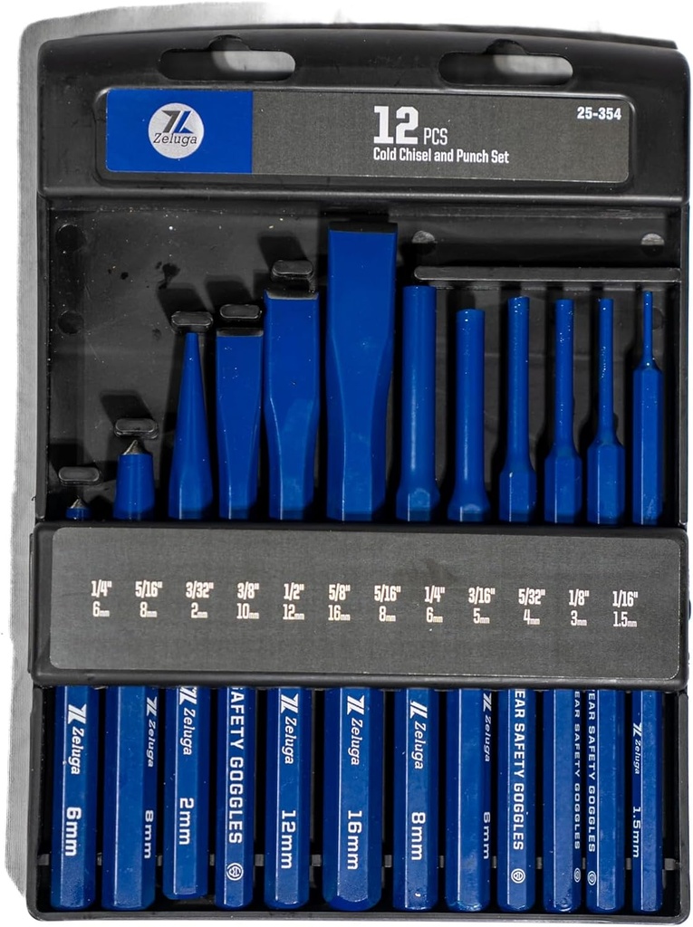 [25-354] 12 Pc. Cold Chrome Vanadium Hex Chisel and Punch Set