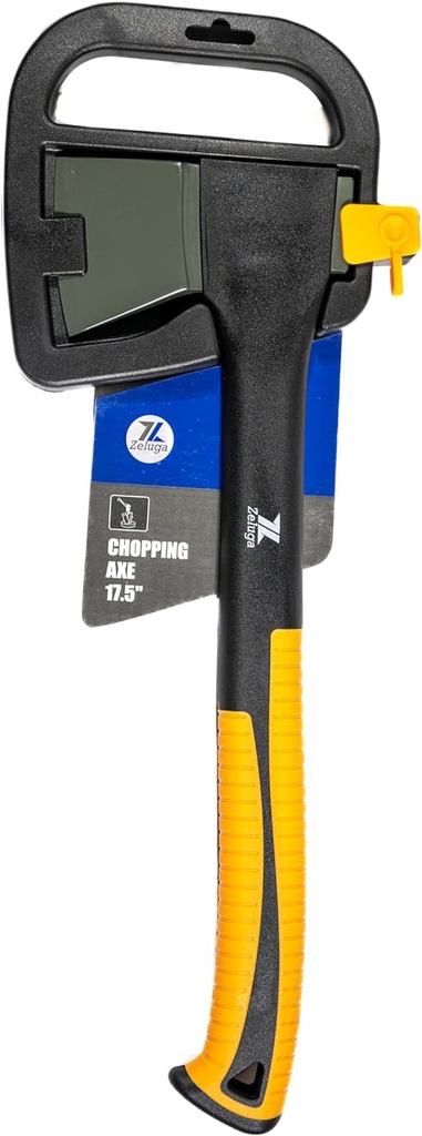17.5" Pro Chopping Axe with Fiberglass Handle, Wood Splitting Tool - Shock Absorbing Handle, 5G Packed Plastic Cover
