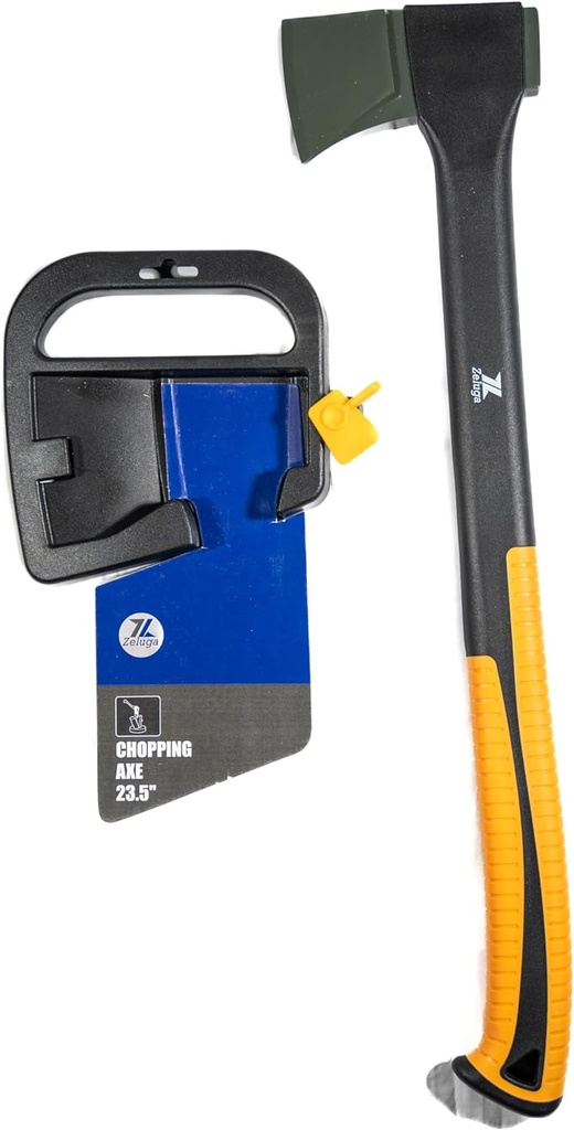 23.5in. Pro Chopping Axe with Fiberglass Handle, Wood Splitting Tool - Shock Absorbing Handle, 5G Packed Plastic Cover