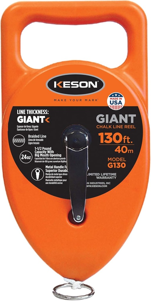Giant Chalk Line Reel, 24oz Chalk Capacity, 130Ft