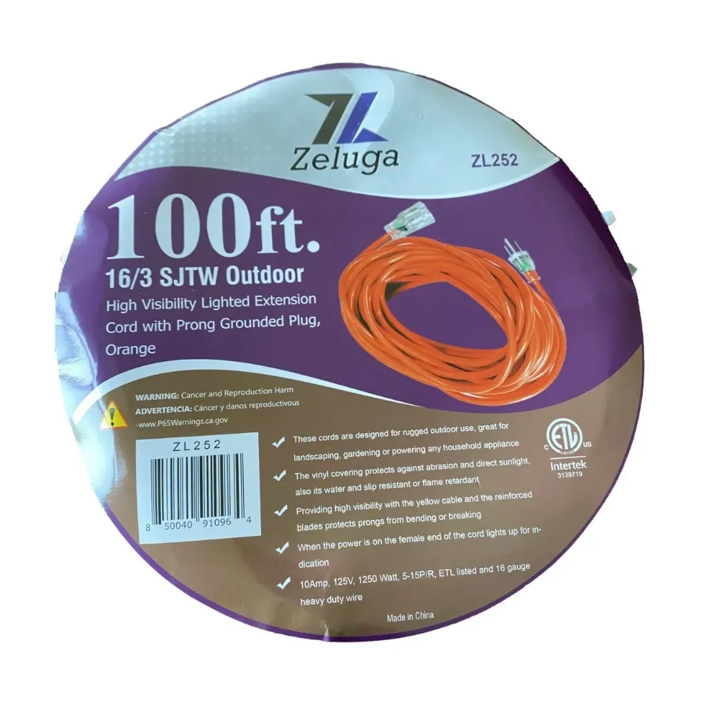 [12-252] 100ft. 16/3 SJTW Extension Cord  Lighted End-orange