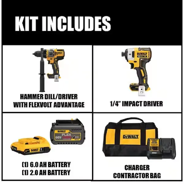 [DCK2100D1T1] 20V MAX Cordless Brushless Hammer Drill/Driver 2 Tool Combo Kit with FLEXVOLT ADVANTAGE