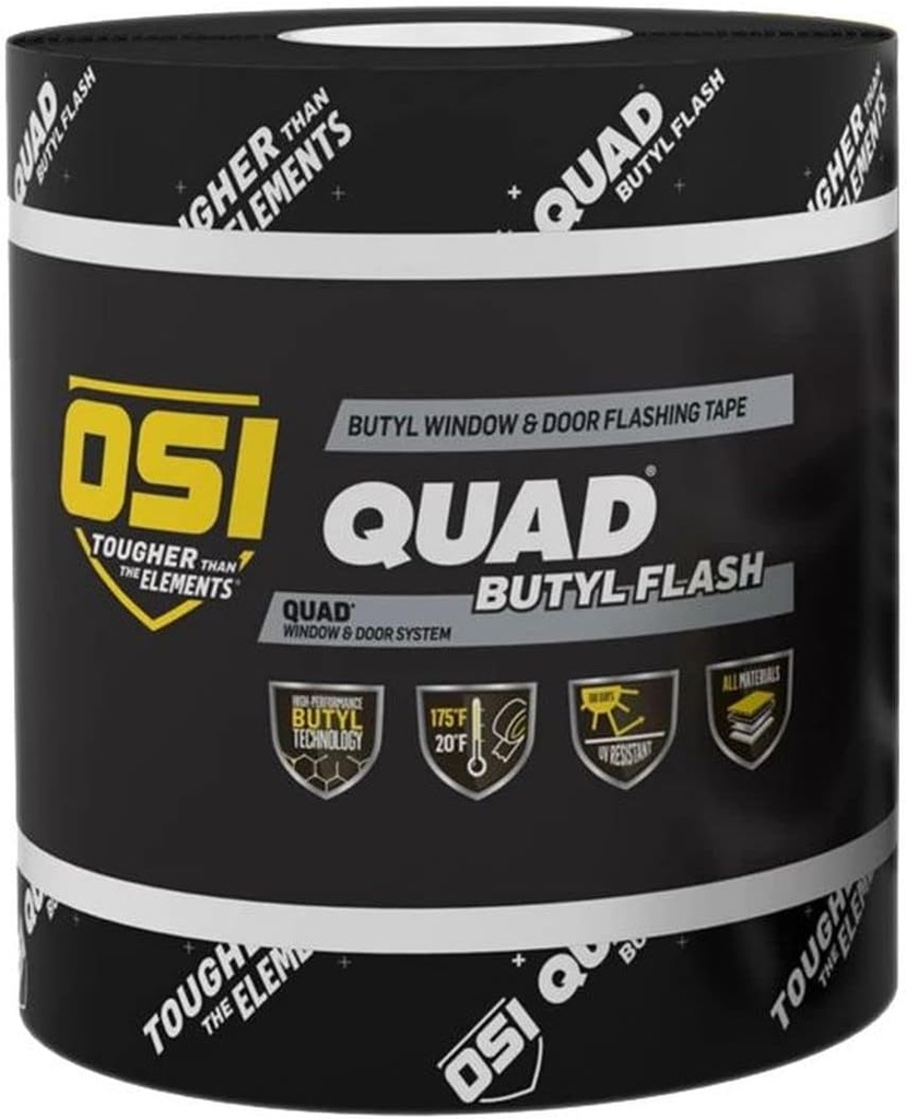 [2579106] 6in. x 75ft. Quad Butyl Window and Door Flashing Tape Roll, Black